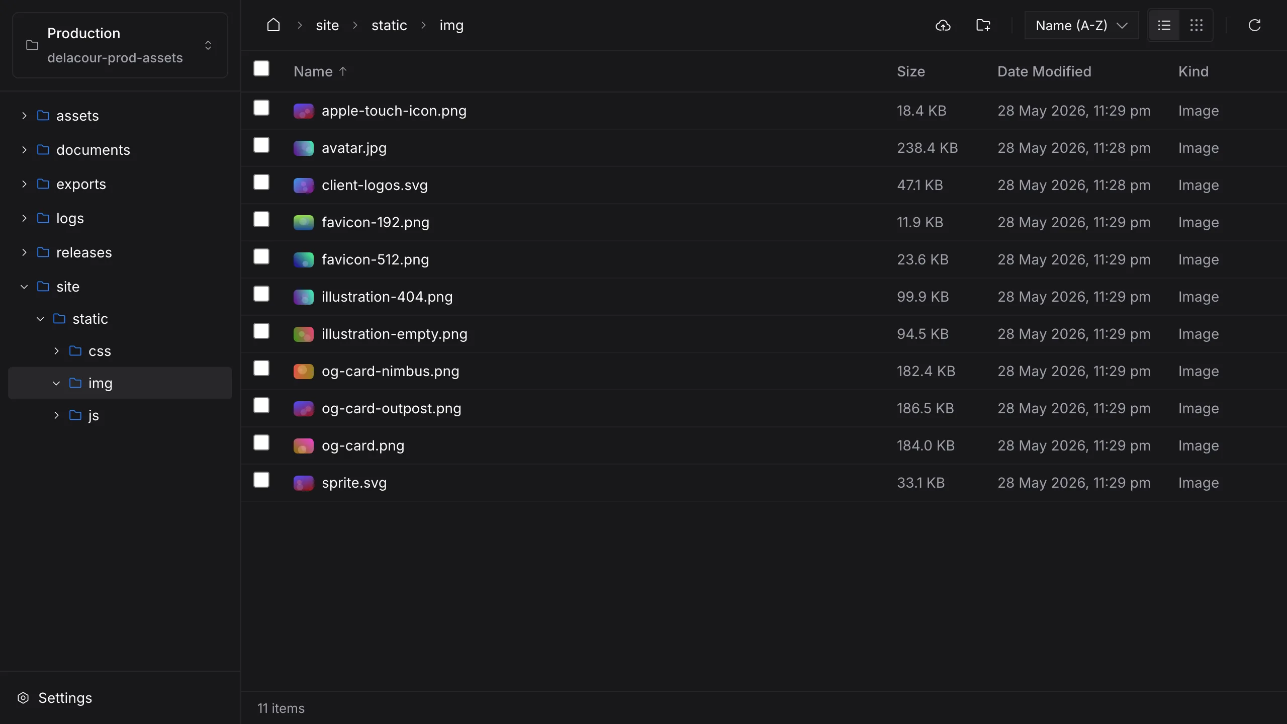 The Nimbus sidebar folder tree expanded three levels deep with matching breadcrumbs
